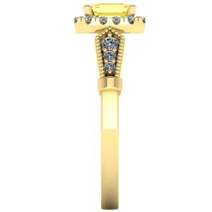 Inel de logodna model vintage cu safir galben si diamante din aur ES197