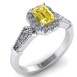 Inel cu safir galben 7x5 mm si diamante din aur 18k de logodna ES197