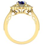 Inel logodna vintage cu safir oval albastru si diamante din aur galben 18k ES258