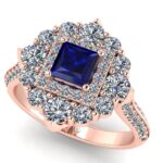 Inel de logodna cu safir patrat albastru din aur roz ES395