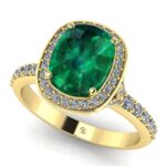 Inel cu smarald si diamante din aur galben model halo elegant ES292