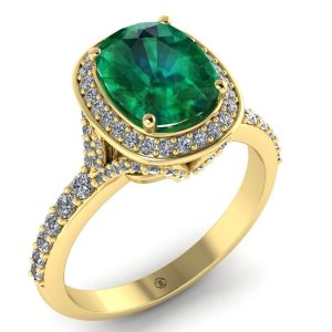 Inel de logodna cu smarald si diamante 100% naturale din aur galben 18k ES292