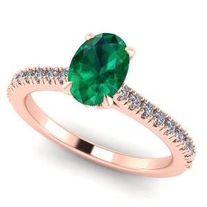 Inel model de logodna cu smarald oval AAA si diamante aur roz ES319