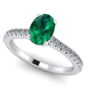 Inel model logodna cu smarald si diamante naturale din aur alb ES319