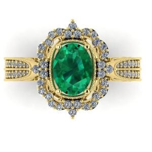 Inel anturaj vintage cu smarald oval si diamante naturale din aur de logodna ES258
