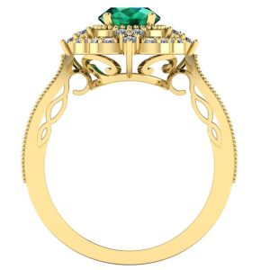 Inel cu smarald oval si diamante model vintage din aurb 18k de logodna ESAN ES258