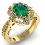 Inel cu smarald oval si diamante din aur galben 18k esan de logodna ES258
