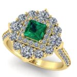 Inel cu smarald patrat 4 mm si diamante 0.95 carate din aur galben logodna ES395