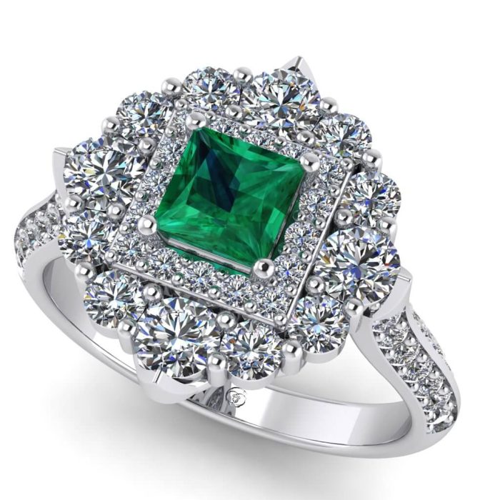 Inel cu smarald patrat 4 mm AAA si diamante din aur ES395