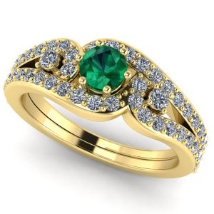 Inel de logodna cu smarald si diamante din aur 750 galben ES372