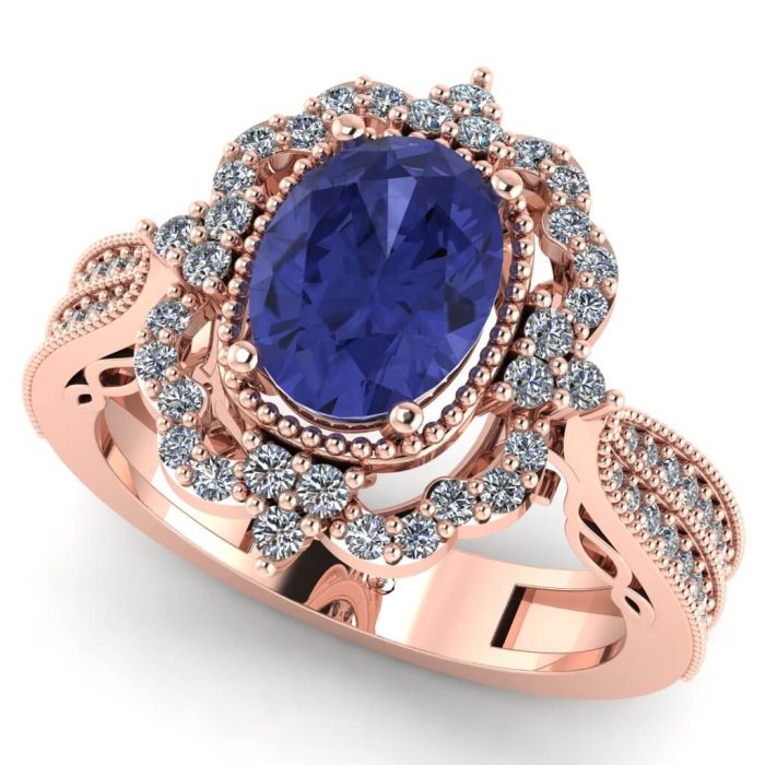 Inel cu tanzanit oval 8 x 6 mm si diamante 0.70 carate din aur roz 18k ES258