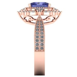 Inel cu tanzanit si diamante model regal halo din aur roz ES258