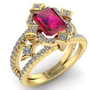 Inel de logodna elegant model unic cu rubin si diamante din aur ES311