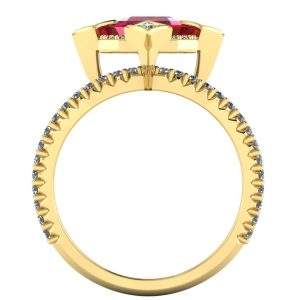 Inel de logodna din aur 18k galben cu rubin AAA si si diamante ES311