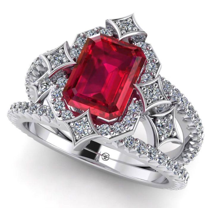 Inel dama cu rubin origine mozambique si diamante model unicat logodna din aur ES311