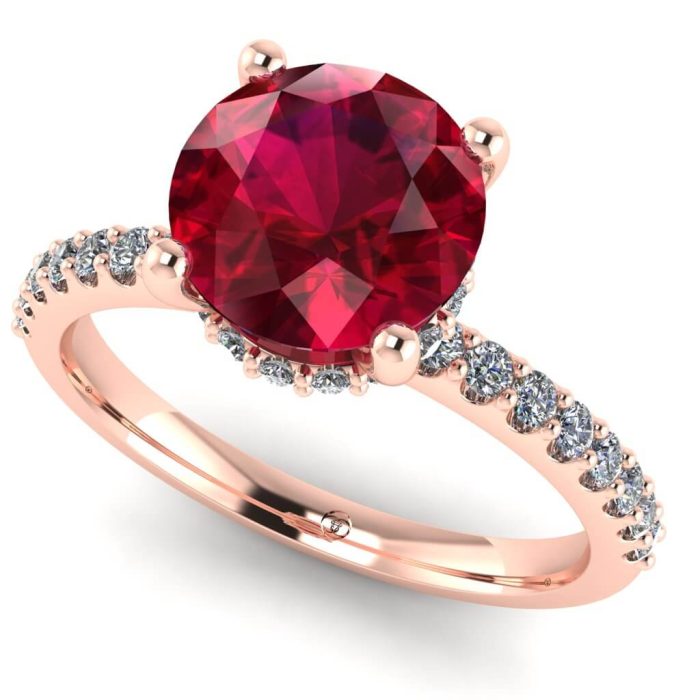 Inel de logodna cu rubin 6 mm si diamante din aur ES267