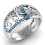 Inel dama eternity cu diamante albastre model unic din aur alb 14k ES217