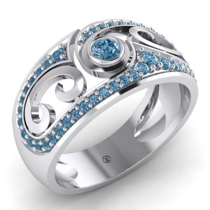 Inel dama eternity cu diamante albastre model unic din aur alb 14k ES217