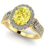 Inel cu safir galben oval 3 carate si diamante din aur 18k Logodna ES374