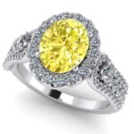 Inel cu safir galben oval si diamante din aur alb 18k de logodna ES374