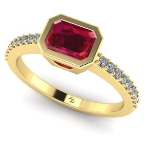 Inel de logodna din aur galben cu rubin emerald si diamante ES216