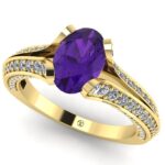 Inel logodna cu ametist oval si diamante aur 750 ES198