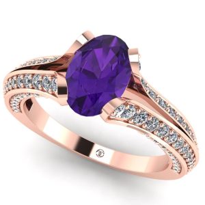 Inel logodna cu ametist oval si diamante aur rose 750 ES198