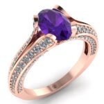 Inel logodna cu ametist oval si diamante aur roz ES198