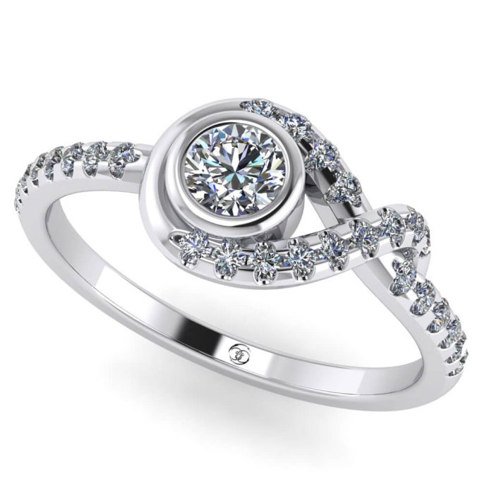 Inel de logodna cu caseta bezel cu diamante naturale din aur ES394