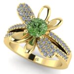 Inel logodna cu diamant verde si diamante incolore aur galben ES224