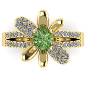 Inel logodna cu cu diamant verde si diamante aur ES224