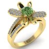 Inel design floral cu diamant verde apple si diamante albe ES224