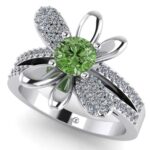 Inel logodna cu diamant verde si diamante incolore din aur alb ES224