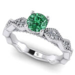 Inel de logodna cu diamant verde model vintage din aur alb ES215