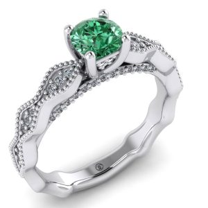 Inel de logodna cu diamamant verde model vintage din aur 14k ES215