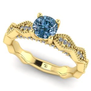 Inel de logodna cu diamant albastru vintage filigram din aur ES215