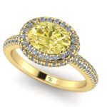 Inel de logodna cu diamant oval galben si diamante din aur galben ES314