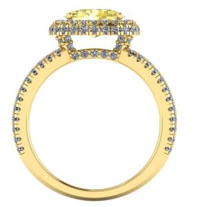 Inel de logodna cu diamant oval galben si diamante din aur ES314