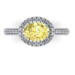 Inel de logodna cu diamant oval galben si diamante halo din aur 18k ES314