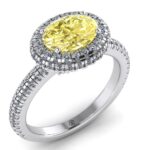 Inel de logodna cu diamant galben natural si diamante din aur ES314