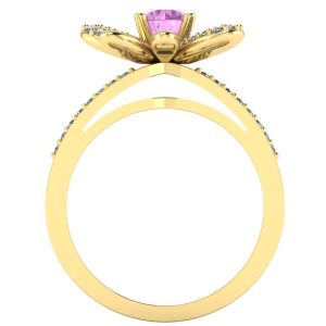 Inel de logodna cu diamant roz intense si diamante din aur galben ES224