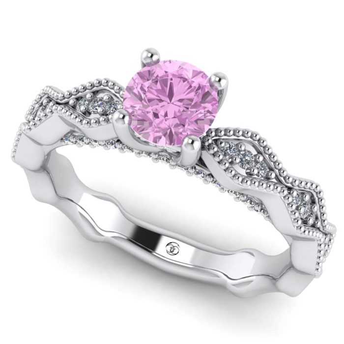Inel de logodna infinit cu diamant roz din aur alb 585 ES215
