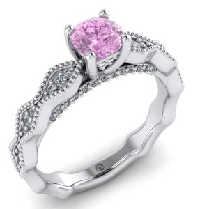 Inel de logodna cu diamant roz coloana infinit din aur alb ES215