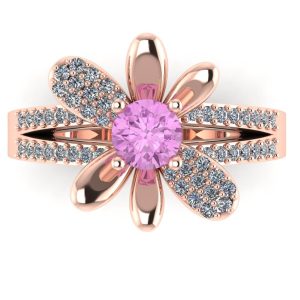 Inel de logodna model floral cu diamant rozsi diamante din aur 14k ES224