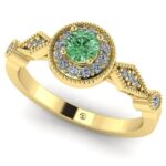 Inel logodna cu diamant verde si diamante incolore aur 18K halo ES294
