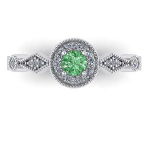 Inel logodna cu diamant verde si diamante aur ALB ES294