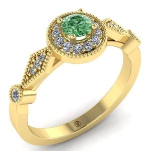Inel logodna cu diamant verde si diamante incolore aur 14K halo ES294