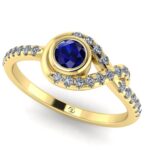 Inel logodna cu safir albastru si diamante din aur galben ES394