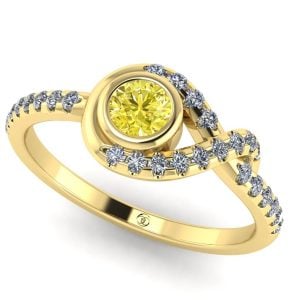 Inel ce logodna cu diamant galben fancy din aur 18k