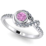 Inel de logodna din aur alb cu diamant roz si diamante din aur 18k ES394